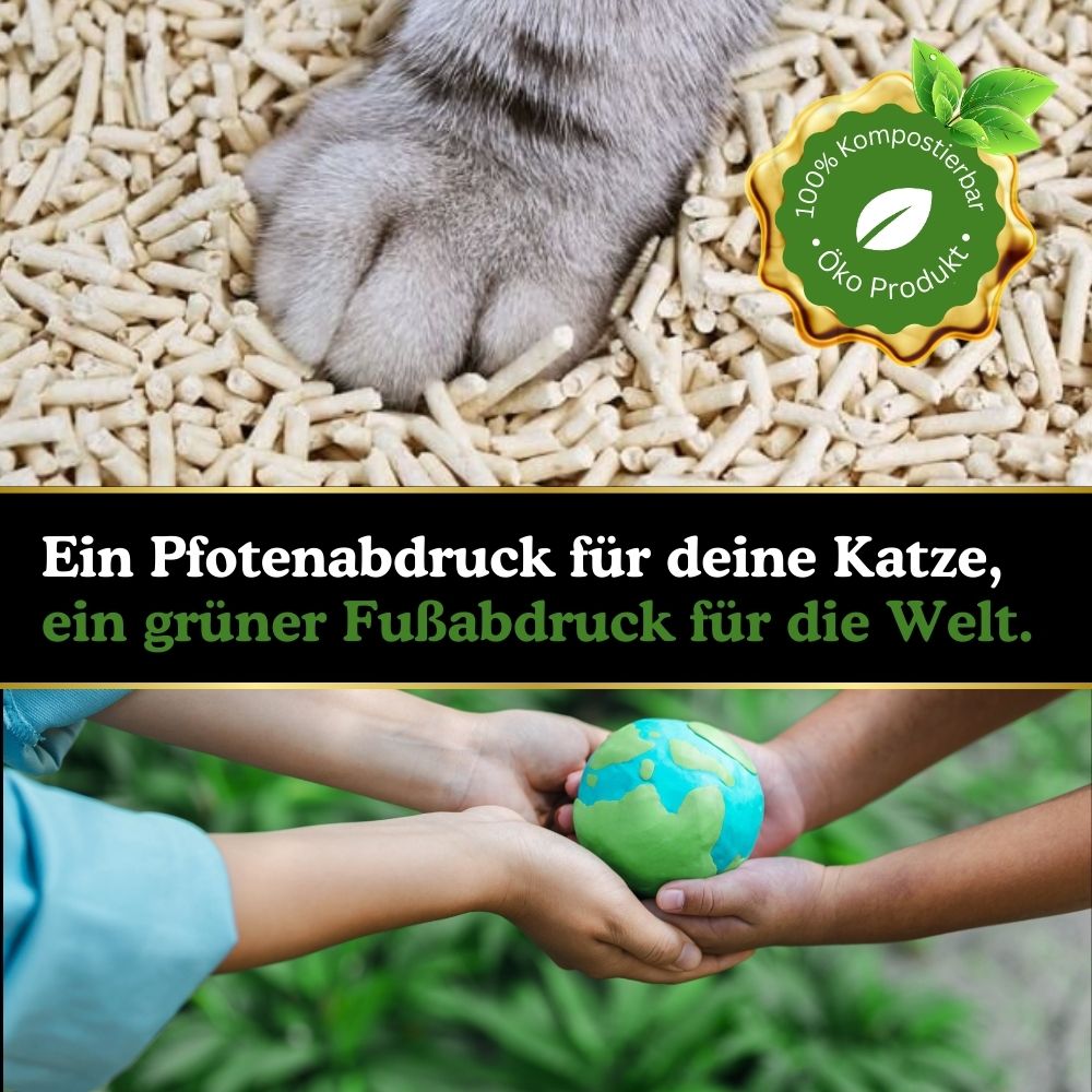 100% Kompostierbares Katzenstreu.