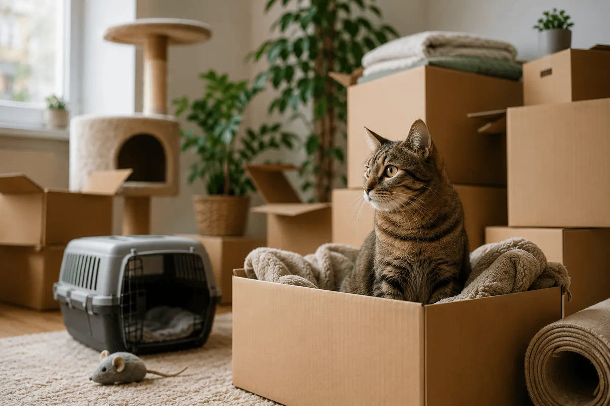 Katze sitzt im Karton