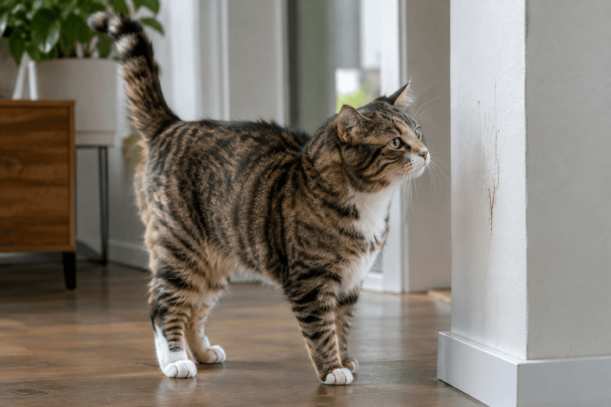 Katze steht da