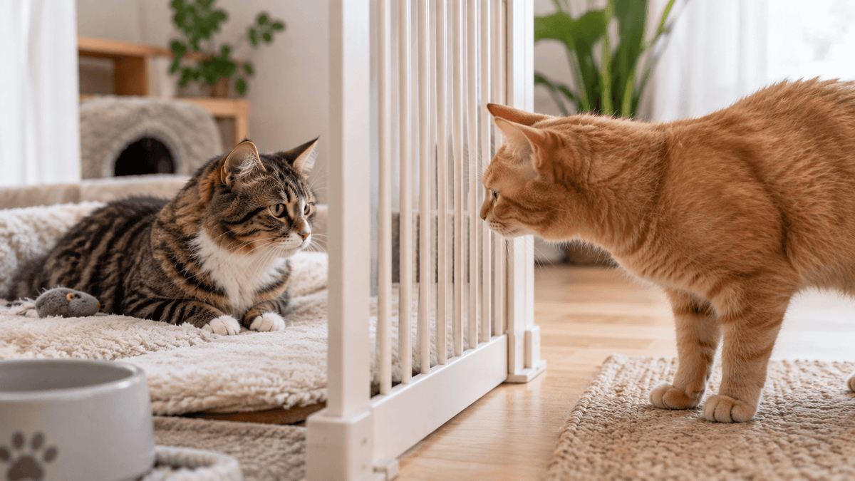 Zwei Katzen schauen sich an