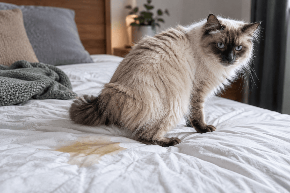 katze hat ins bett gemacht