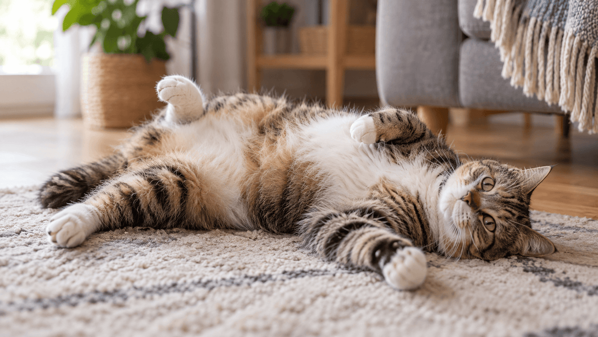 Katze liegt auf dem Boden