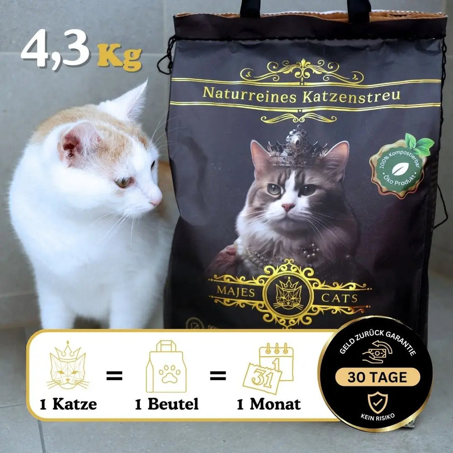 Ein Sack mit 4,3 kg reicht für eine Katze etwa einen Monat