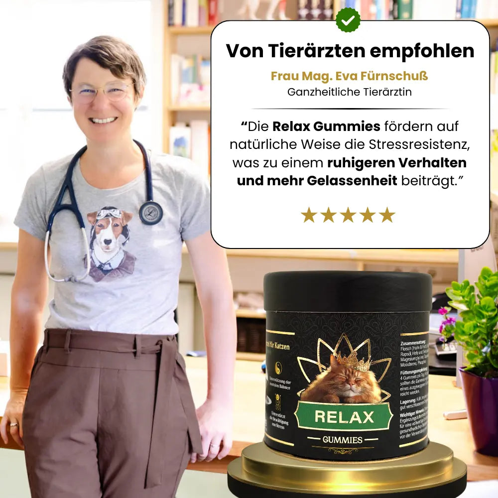 Tierärzte empfehlen Relax Gummies für mehr Ruhe und Gelassenheit deiner Katze. 