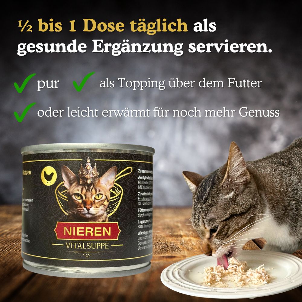 Eine halbe bis eine ganze Dose täglich als gesunde Ergänzung servieren. 