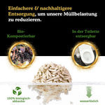 Biologisch abbaubar und in der Toilette entsorgbar
