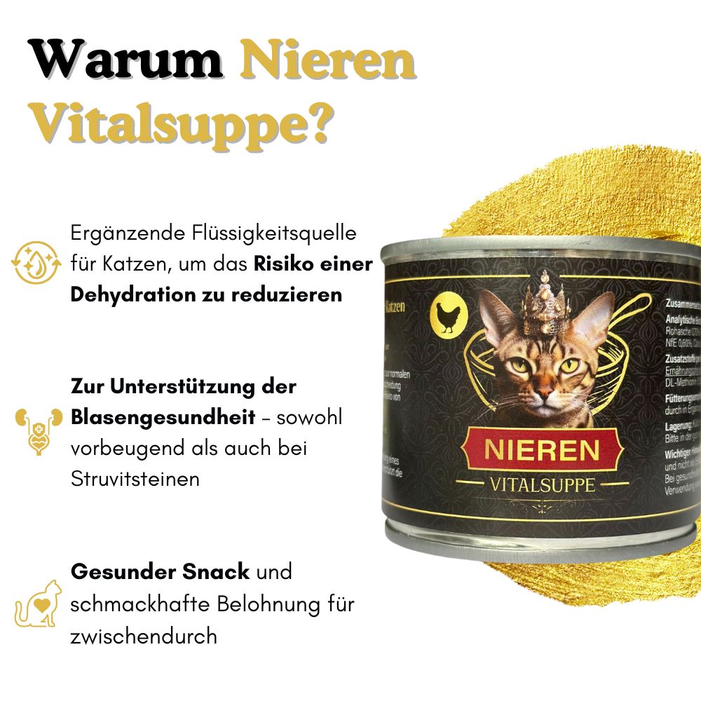 Ergänzende Flüssigkeitsquelle für Katzen, um das Risiko einer Dehydration zu reduzieren. 